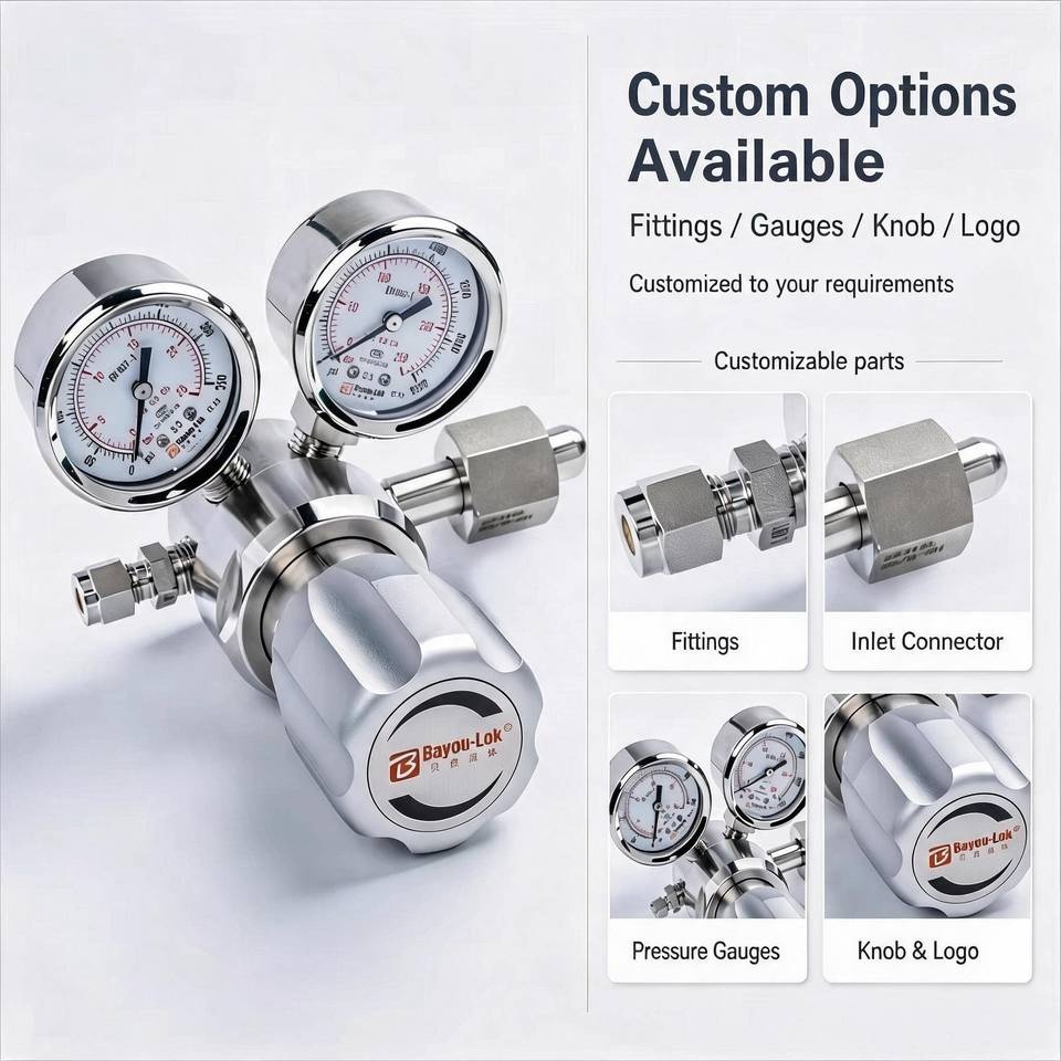 B12 High Pressure Gas Regulator High Purity SS316L Gas Regulator for CO2 Hydrogen Nitrogen Argon Laboratory Cylinders