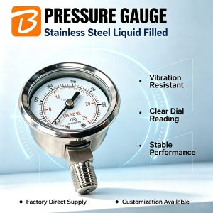 0-25MPa 1/4 Inch NPT External Thread Pressure Gauge, Stainless Steel Diaphragm Gauge Radial Axial Design Gas Pressure Regulator316 Stainless Steel High Precision Pressure Gauge