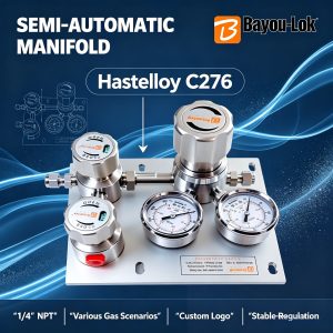 BMT11 316LSS UHP Semi-Auto Dual Gauge Gas Changeover Manifold Hastelloy C276 Diaphragm Gas Pressure Regulator Laboratory Industrial
