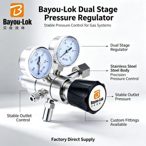 B17 Two Stage SS Gas Regulator 300bar Inlet High Precision High Pressure Differential for N2 Ar He CO2 O2 High Purity Corrosive Gas